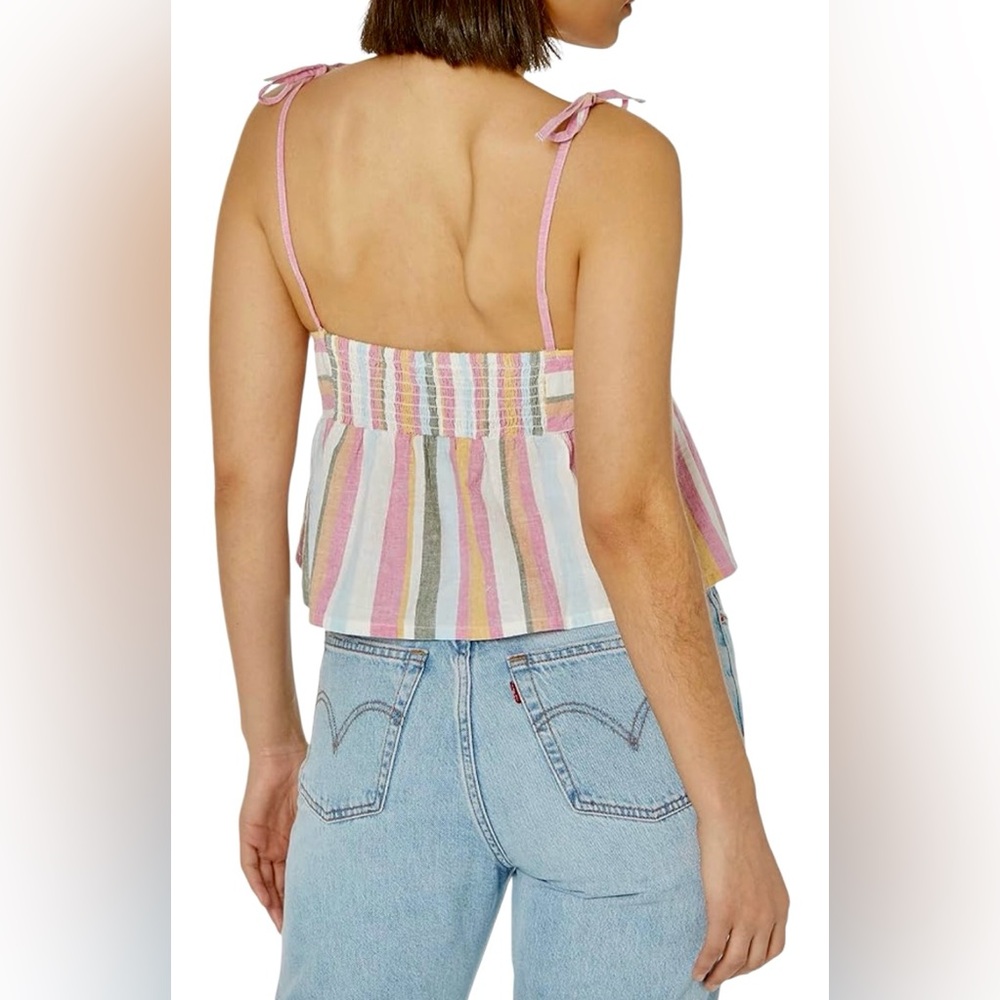 💛NWT! ROXY! “OPEN EYES” STRIPE FLOWY TANK! LINEN BLEND! ADJUSTABLE! - Picture 2 of 16